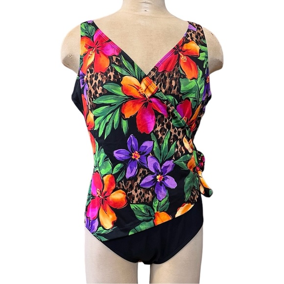 Longitude Swimsuit Sanctuary Side Tie Surplice One Piece Tropical 14 - Picture 2 of 8